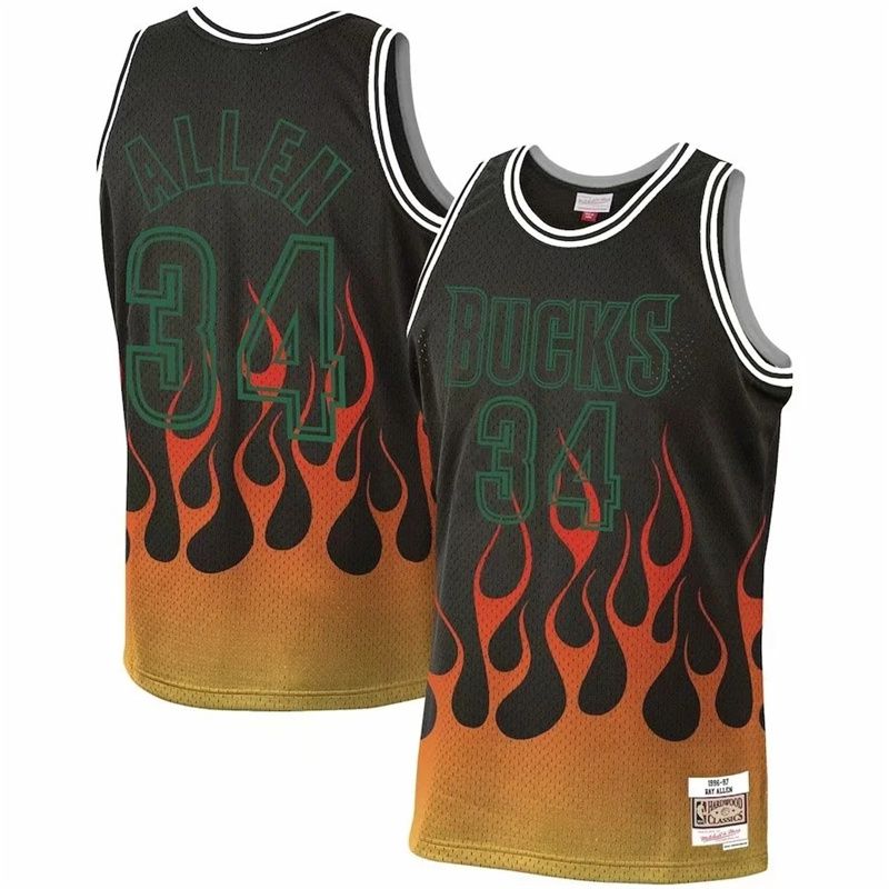 Men Milwaukee Bucks #34 Allen Black Flame retro NBA Jersey